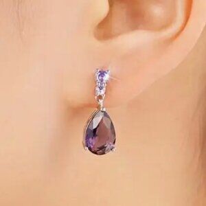 Stunning - 5 Carat Lab Created Amethyst Teardrop & Sterling Silver Earrings